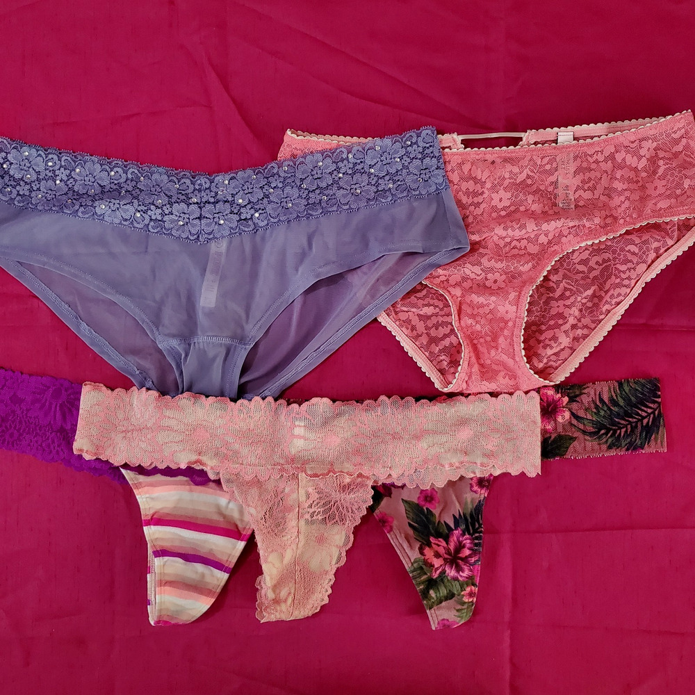 Lot of 5 Victorias Secret PINK Panties Rhinestone Thong Cheeky Mix 4 LRG / 1 MED